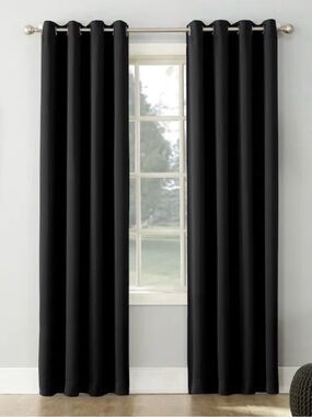 Sun Zero Blackout Interlined Grommet Single Curtain Panel in Black